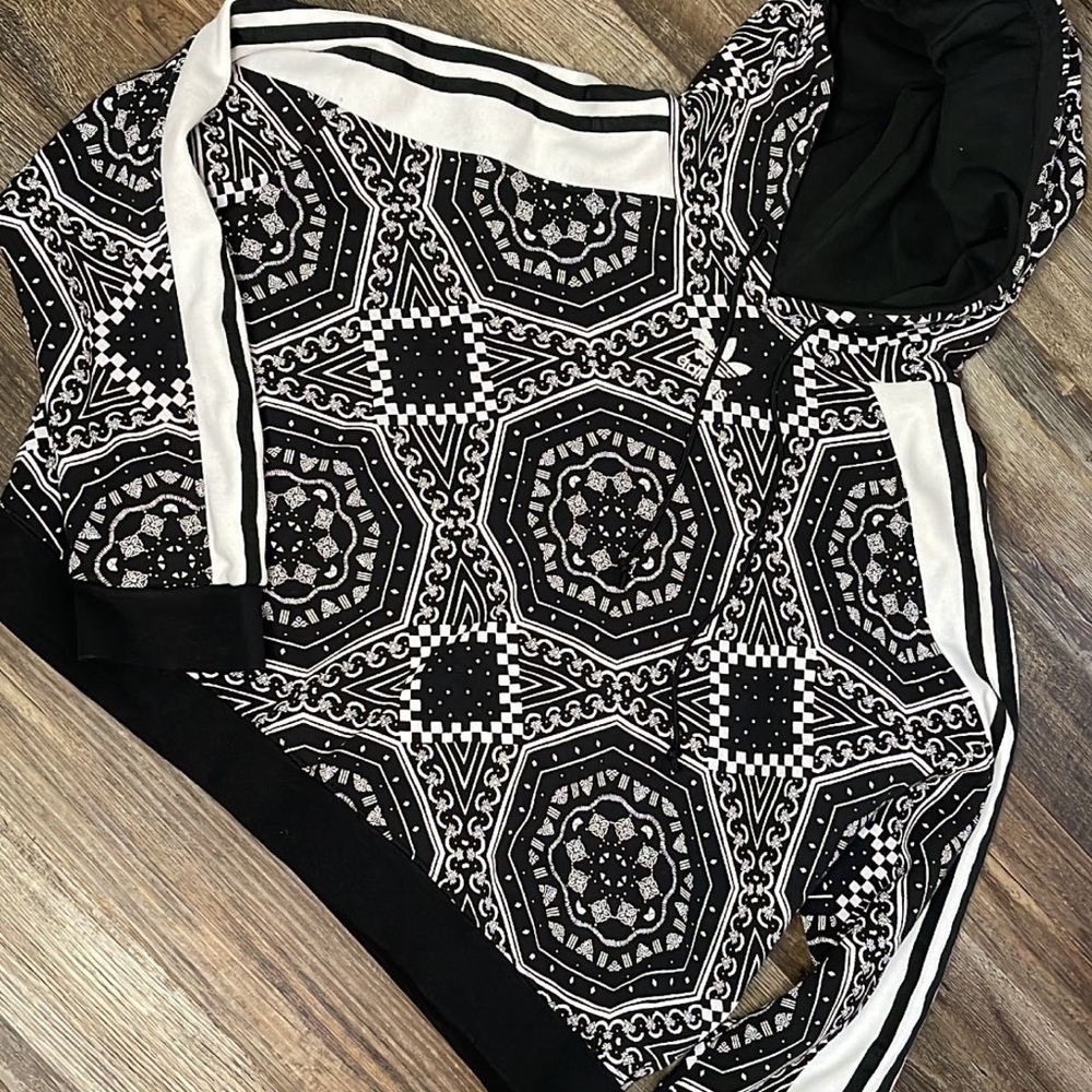Black & white paisley printed Adidas hoodie, size womens large